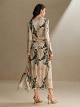 Womens Korean Style Asymmetrical Print Fitted Dress Slimming Design
