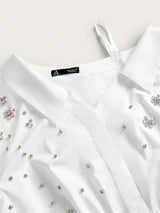 Womens Sleeveless Studded Shirt Dress Elegant One Shoulder Long Sleeve Lightweight Luxurious
