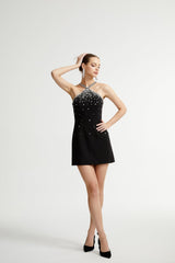 Xanthea black embellished mini dress