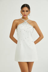 Xanthea white embellished mini dress