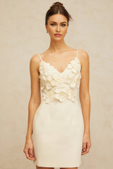 Xavière white Vneck 3dpetal mini dress