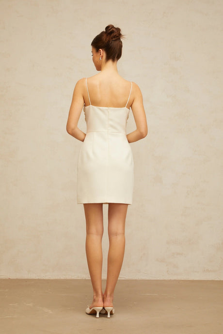Xavière white Vneck 3dpetal mini dress