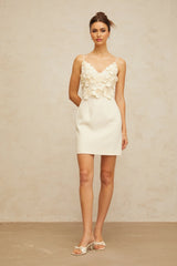 Xavière white Vneck 3dpetal mini dress