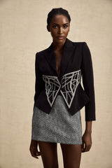 Yara Jacket Black Crystal Embellished Cinched Waist Slim Fit