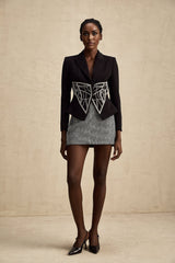 Yara Jacket Black Crystal Embellished Cinched Waist Slim Fit