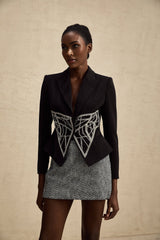 Yara Jacket Black Crystal Embellished Cinched Waist Slim Fit