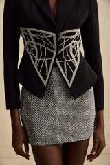Yara Jacket Black Crystal Embellished Cinched Waist Slim Fit