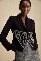 Yara Jacket Black Crystal Embellished Cinched Waist Slim Fit