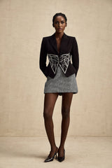 Yara Jacket Black Crystal Embellished Cinched Waist Slim Fit