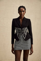 Yara Jacket Black Crystal Embellished Cinched Waist Slim Fit