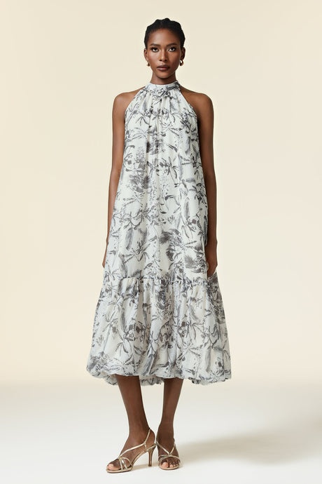 Yara White Floral Halter Midi Dress
