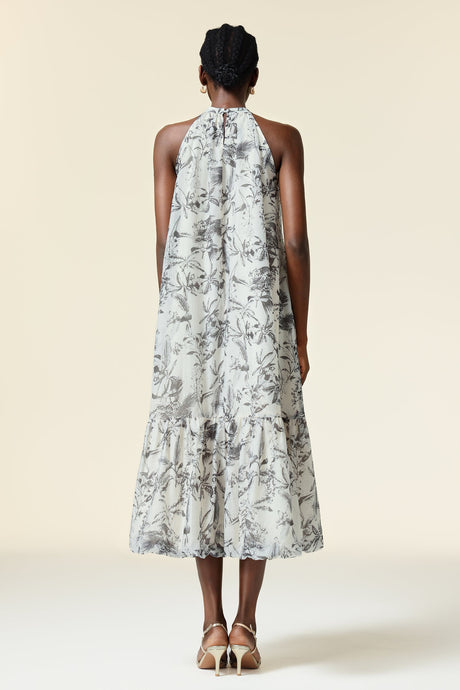 Yara White Floral Halter Midi Dress for Women