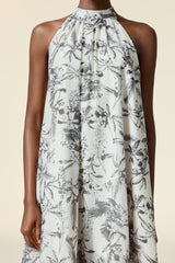 Yara White Floral Halter Midi Dress for Women