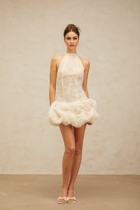 Yasmin Mini Dress - Halterneck Jacquard Puff Skirt