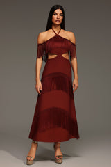 Yasmin Red Bandage Maxi Dress with Tassel Detailing and Cut-Out Elements