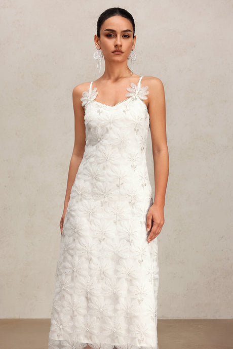 Yasmin White Lace Halter Maxi Dress Floral Detailing Elegant Sophisticated Lightweight Comfortable Stylish Wedding Garden Party Fashion Forward Wardrobe