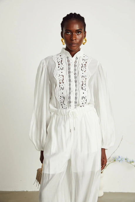 Zuri Shirt & Trousers White Lace Set - modified