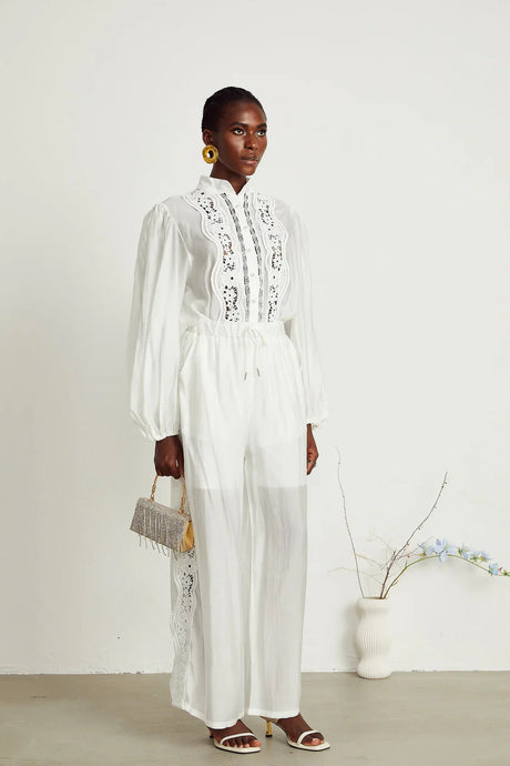 Zuri Shirt & Trousers White Lace Set - modified
