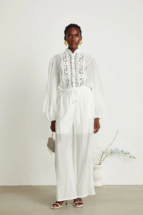Zuri Shirt & Trousers White Lace Set - modified
