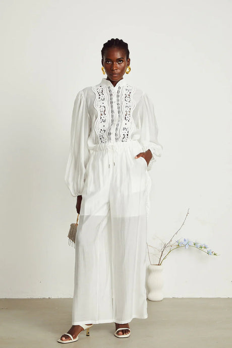 Zuri Shirt & Trousers White Lace Set - modified