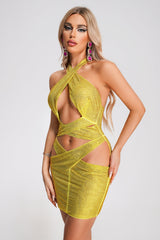 Yellow Izna Halterneck Sequin Mini Dress