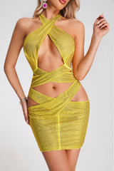 Yellow Izna Halterneck Sequin Mini Dress