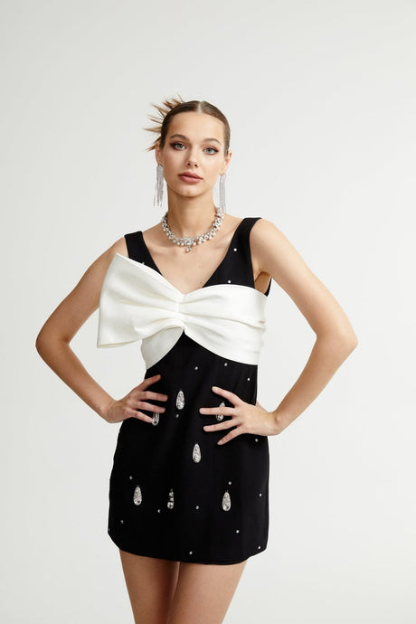 Ysabeau black embellished bowknot dress