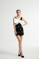 Ysabeau black embellished bowknot dress