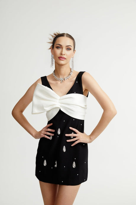 Ysabeau black embellished bowknot dress