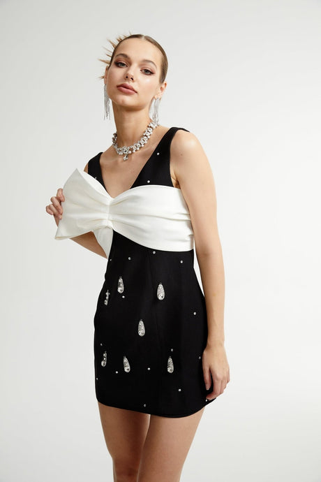 Ysabeau black embellished bowknot dress