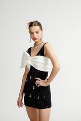 Ysabeau black embellished bowknot dress