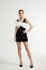 Ysabeau black embellished bowknot dress