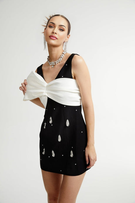 Ysabeau black embellished bowknot dress