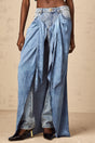 Ysabella blue layered denim jeans featuring multiple tiers of fabric creating a ruffled effect on the legs