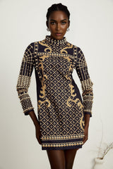 Ysabella fauxpearl longsleeve mini dress