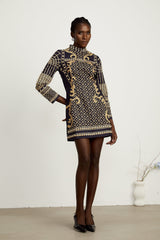 Ysabella fauxpearl longsleeve mini dress