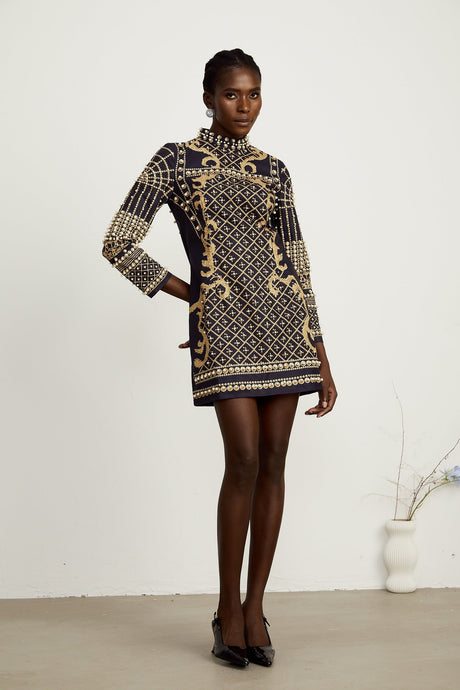 Ysabella fauxpearl longsleeve mini dress