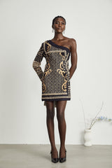 Ysabella monoshoulder fauxpearl mini dress