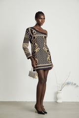Ysabella monoshoulder fauxpearl mini dress