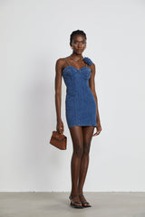 Yvette floralappliqué denim mini dress