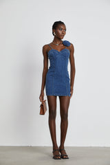 Yvette floralappliqué denim mini dress