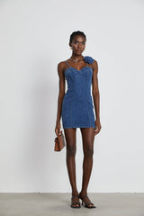 Yvette floralappliqué denim mini dress