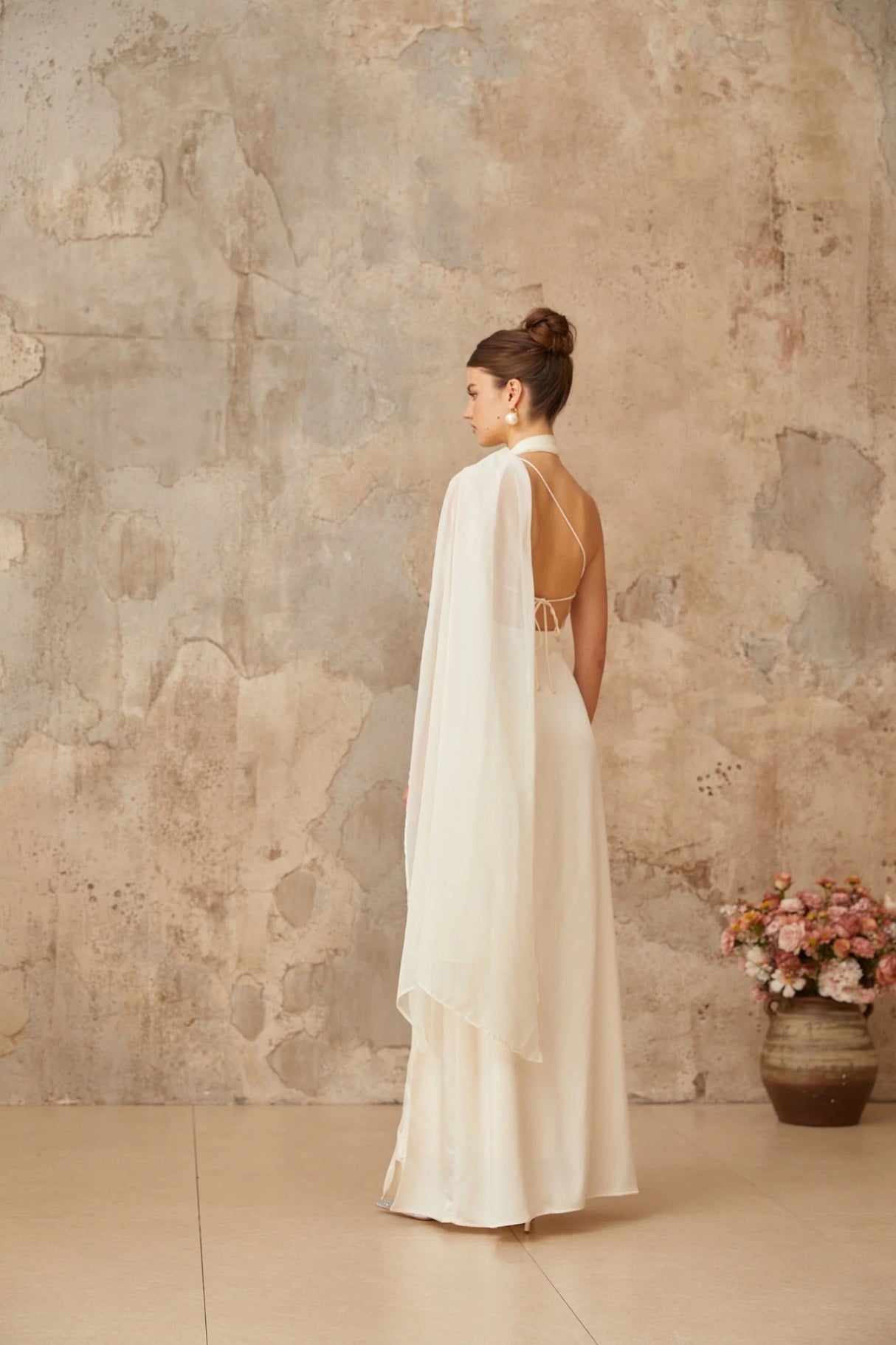 Yvette Maxi Dress White Satin Scarf Detail & Side Slit