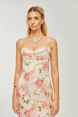 Yvette pink floralprint satin maxi dress