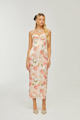 Yvette pink floralprint satin maxi dress