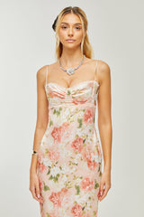 Yvette pink floralprint satin maxi dress
