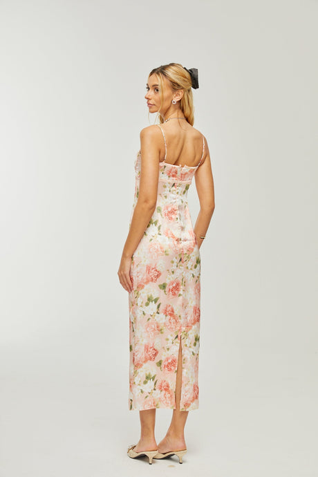 Yvette pink floralprint satin maxi dress