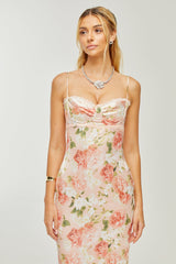 Yvette pink floralprint satin maxi dress