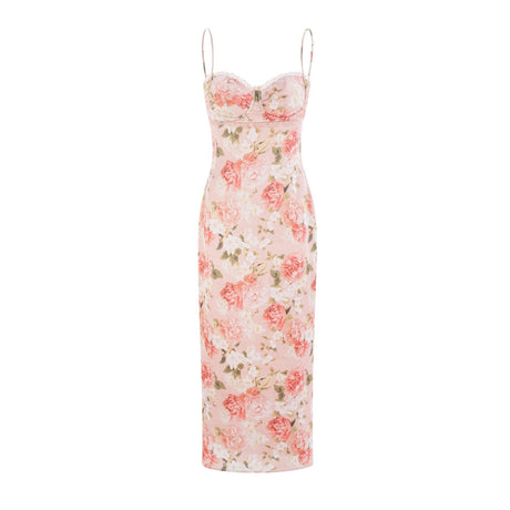 Yvette pink floralprint satin maxi dress