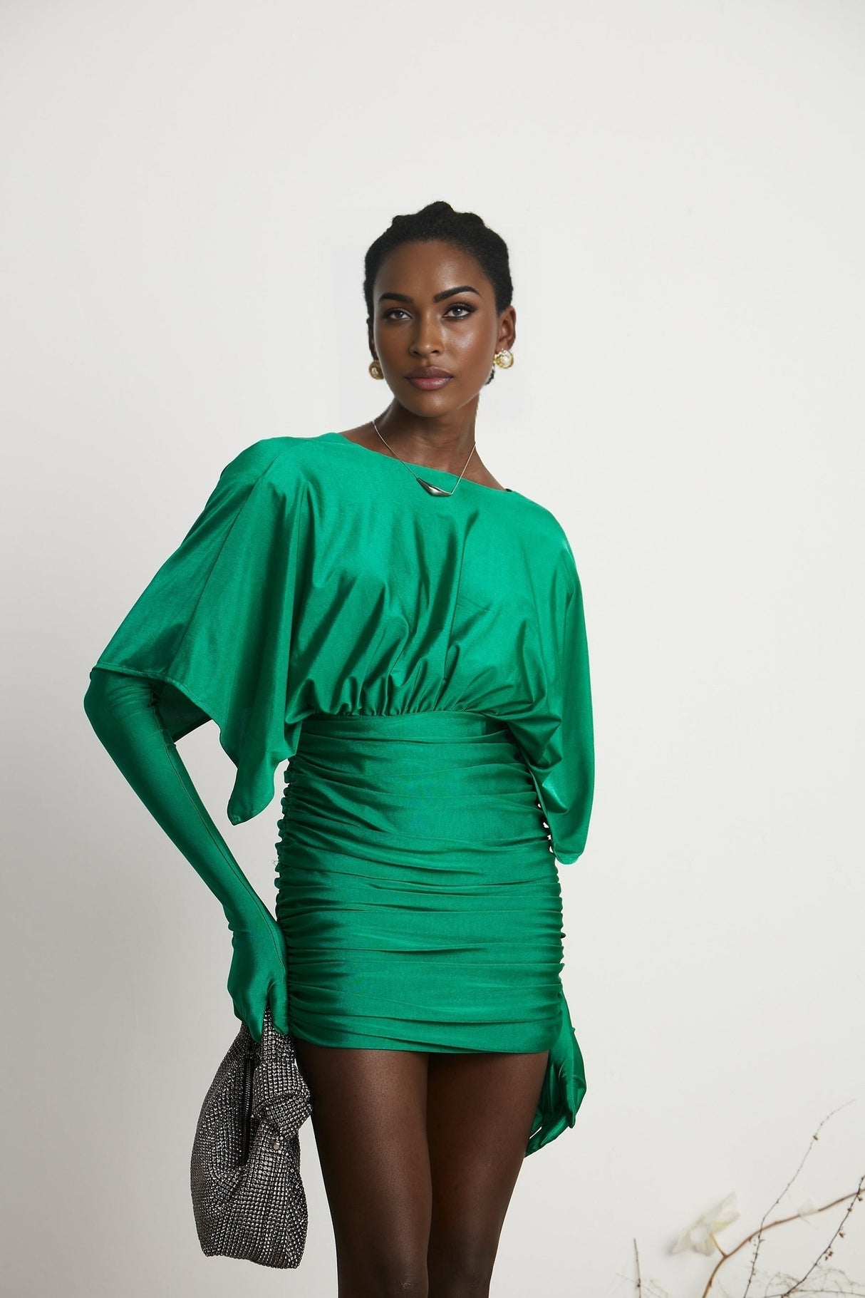 Yvette ruched Vneck mini dress